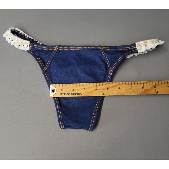 Agua Doce Brazilian Cheeky Bikini Swimsuit Womens M Triangle Top Floral Denim - Picture 14 of 16